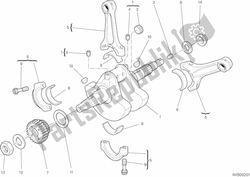 All parts for the Crankshaft of the Ducati Monster 696 USA Anniversary 2013